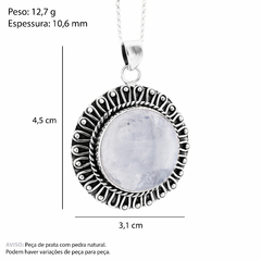 Pingente Prata Envelhecida Redonda 2cm Pedra da Lua - Via Vizzon Atacado