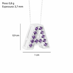 Pingente Prata Letra 1cm Zircônia Ametista na internet