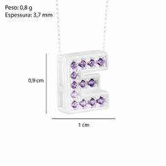 Pingente Prata Letra 1cm Zircônia Ametista na internet