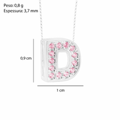 Pingente Prata Letra 1cm c/ Zircônia Rosa