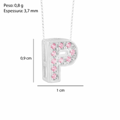 Pingente Prata Letra 1cm c/ Zircônia Rosa