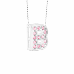 Pingente Prata Letra 1cm Zircônias Rosa - comprar online