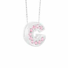 Pingente Prata Letra 1cm Zircônias Rosa - loja online