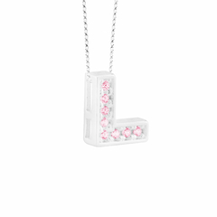 Pingente Prata Letra 1cm Zircônias Rosa - comprar online