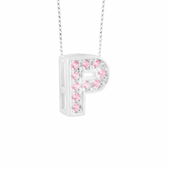 Pingente Prata Letra 1cm Zircônias Rosa - comprar online