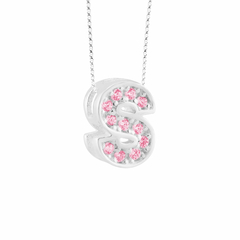 Pingente Prata Letra 1cm Zircônias Rosa - loja online