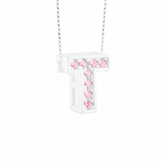 Pingente Prata Letra 1cm Zircônias Rosa - comprar online