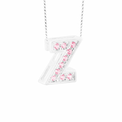 Pingente Prata Letra 1cm Zircônias Rosa - comprar online