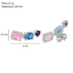 Brinco Prata Ear Cuff 3 Zircônias Rosa\Azul\Roxa 2cm na internet