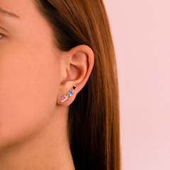 Brinco Prata Ear Cuff 3 Zircônias Rosa\Azul\Roxa 2cm - comprar online