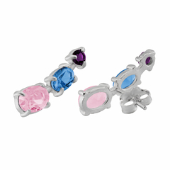 Brinco Prata Ear Cuff 3 Zircônias Rosa\Azul\Roxa 2cm