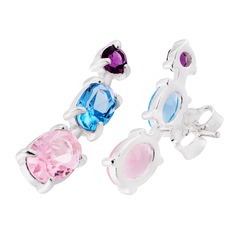 Brinco Prata Ear Cuff 3 Zircônias Rosa\Azul\Roxa 2cm - comprar online