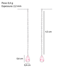 Brinco Prat Corrente Zircônia Gota Rosa 6cm na internet
