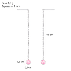 Brinco Prat Corrente Zircônia Redonda Rosa 6cm na internet