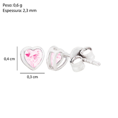 Brinco Prata Coração Zircônia Rosa 3mm na internet