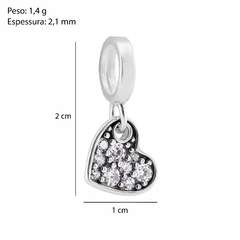 Berloque Prata Coração Pequeno Cravejado Cristal na internet