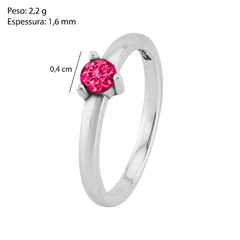 40% OFF Anel Prata Solitário Liso Zircônia Pink - Via Vizzon Atacado