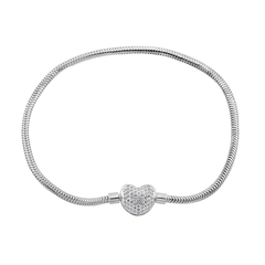 Pulseira Prata Berloques Fio 2,4mm Coração Zirconias