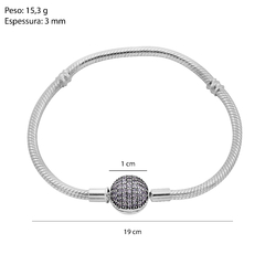 Pulseira Prata p/ Berloque Globo Redondo com Zircônias - loja online