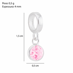 Berloque Prata Ponto de Luz Zirconia Rosa 5mm na internet
