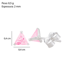 Brinco Prata Zircônia Triângulo Rosa 4mm na internet