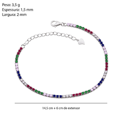 Pulseira Prata Riviera Zircônia Colorida 13,5cm + 6cm Along. - loja online