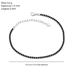 Pulseira Prata Riviera Zircônia Black 13,5cm + 6cm Along. - loja online