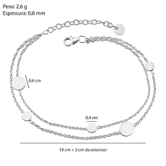 Pulseira Prata Dupla Cadeado c/ Bolinha chapa 19cm + 3cm Ext. na internet