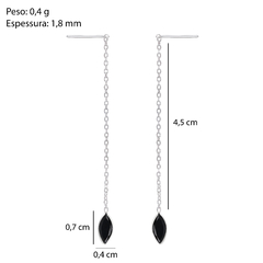 Brinco Prata Corrente Zircônia Navete Onix 6,5cm na internet