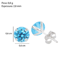 Brinco Prata Zircônia Azul Claro 6mm na internet