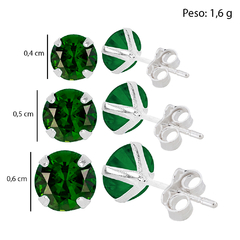 Trio Brincos Prata Zircônia Verde 6mm 5mm 4mm na internet