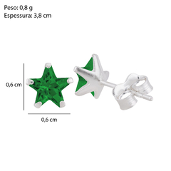 Brinco Prata Zircônia Estrela Verde 6mm na internet