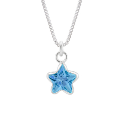 Colar Prata Ping. Estrela Zircônia Azul 6mm