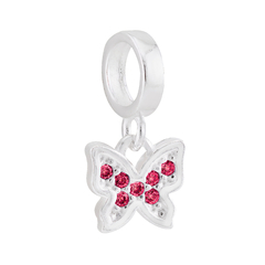 Berloque Prata Borboleta Zirconia Pink