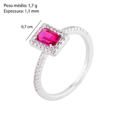 Anel Prata Zirconia Quadrada Pink na internet