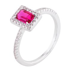 Anel Prata Zirconia Quadrada Pink