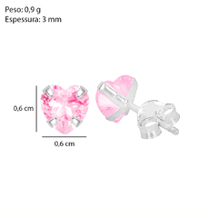 Brinco Prata Zircônia Coração Rosa 6x6mm na internet