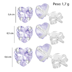 Trio Brinco Prata Zircônia Coração Lilás na internet