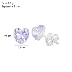 Brinco Prata Zircônia Coração Lilás 6x6mm na internet