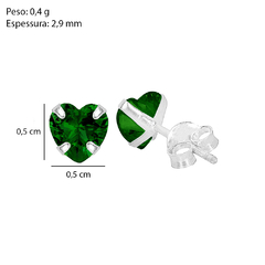 Brinco Prata Zircônia Coração Verde 5x5mm na internet