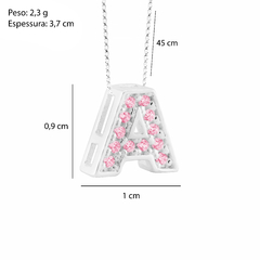 Colar Prata V12 Pingente Letra Zircônias Rosa - Via Vizzon Atacado