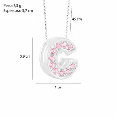 Colar Prata V12 Pingente Letra Zircônias Rosa - Via Vizzon Atacado