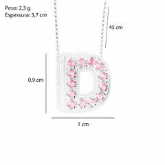 Colar Prata V12 Pingente Letra Zircônias Rosa