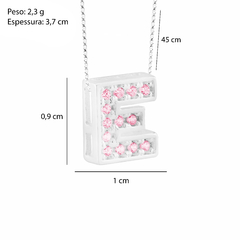 Colar Prata V12 Pingente Letra Zircônias Rosa - Via Vizzon Atacado