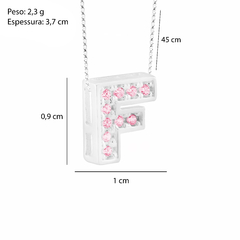 Colar Prata V12 Pingente Letra Zircônias Rosa