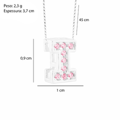 Colar Prata V12 Pingente Letra Zircônias Rosa - Via Vizzon Atacado