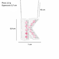 Colar Prata V12 Pingente Letra Zircônias Rosa - Via Vizzon Atacado