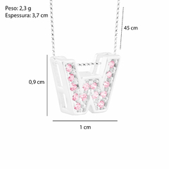 Colar Prata V12 Pingente Letra Zircônias Rosa - Via Vizzon Atacado