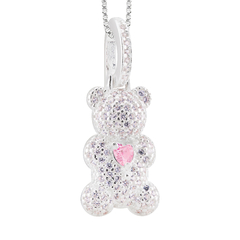 Pingente Prata Urso Fecho Click Coração Rosa