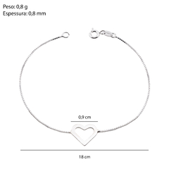 Pulseira Prata Veneziana 18cm Coração Vazado 8x9mm na internet